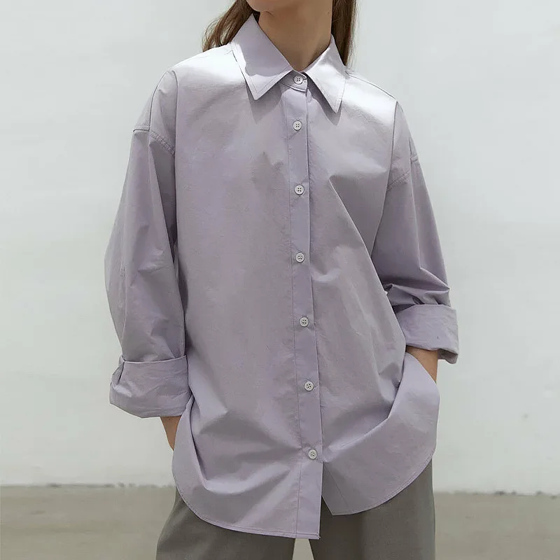 Осенняя рубашка из 100% хлопка женская одежда свободная повседневная рубашка-поло