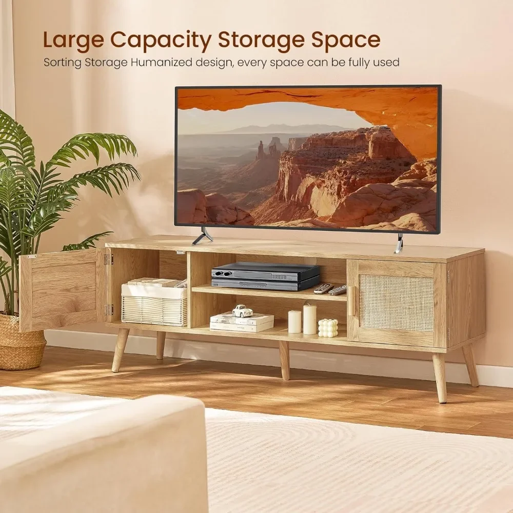 Современная ТВ-подставка Iwell Boho из ротанга среднего века для телевизора 55 65 70