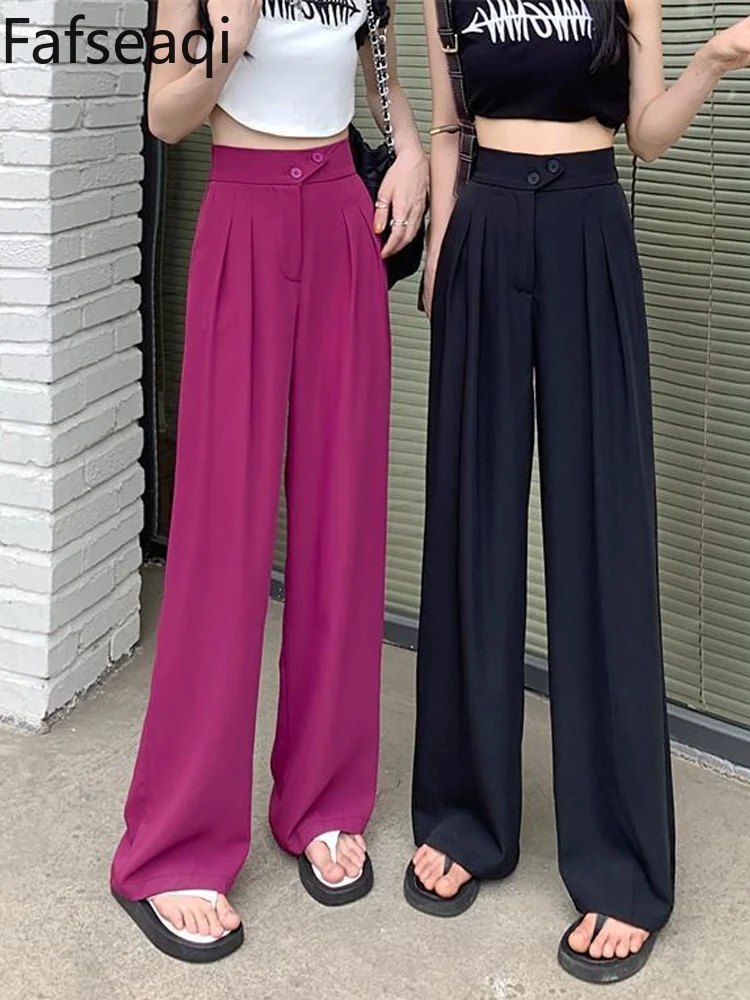 

White Suit Pants for Women 2023 Party Elegant High Waist Loose Wide Leg Trousers Thin Straight Pants Outfits Baggy Stacked Pants