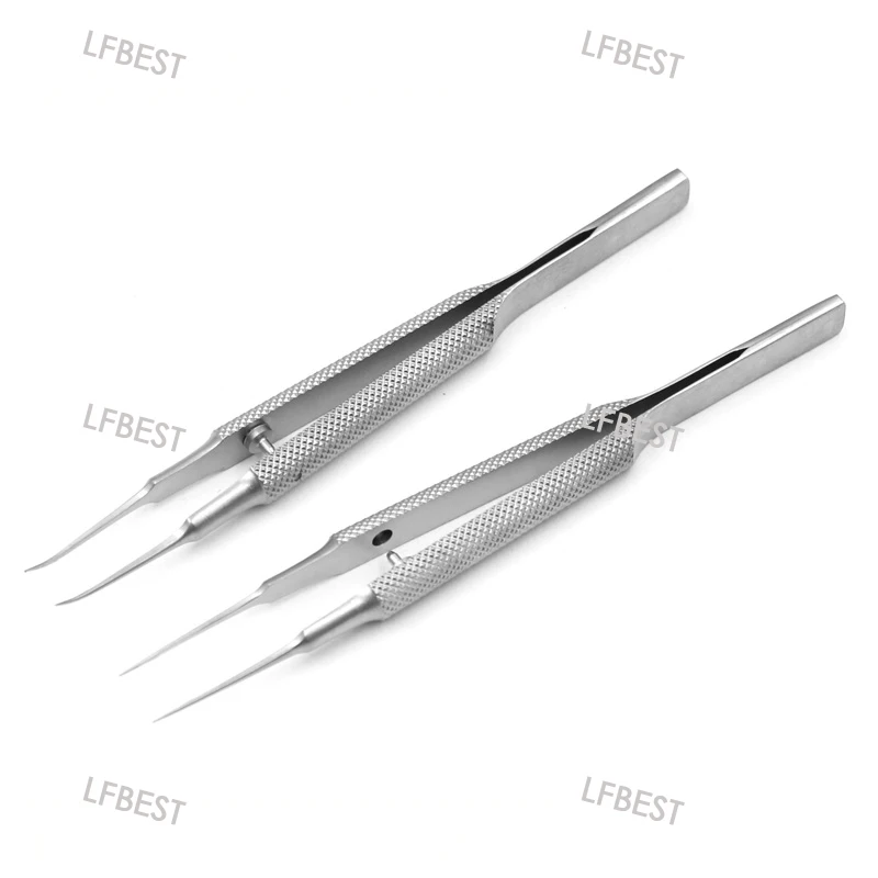 Straight Angle Stainless Steel Toothed Fine Micro Tweezers Double Eyelid Tool 0.3mm