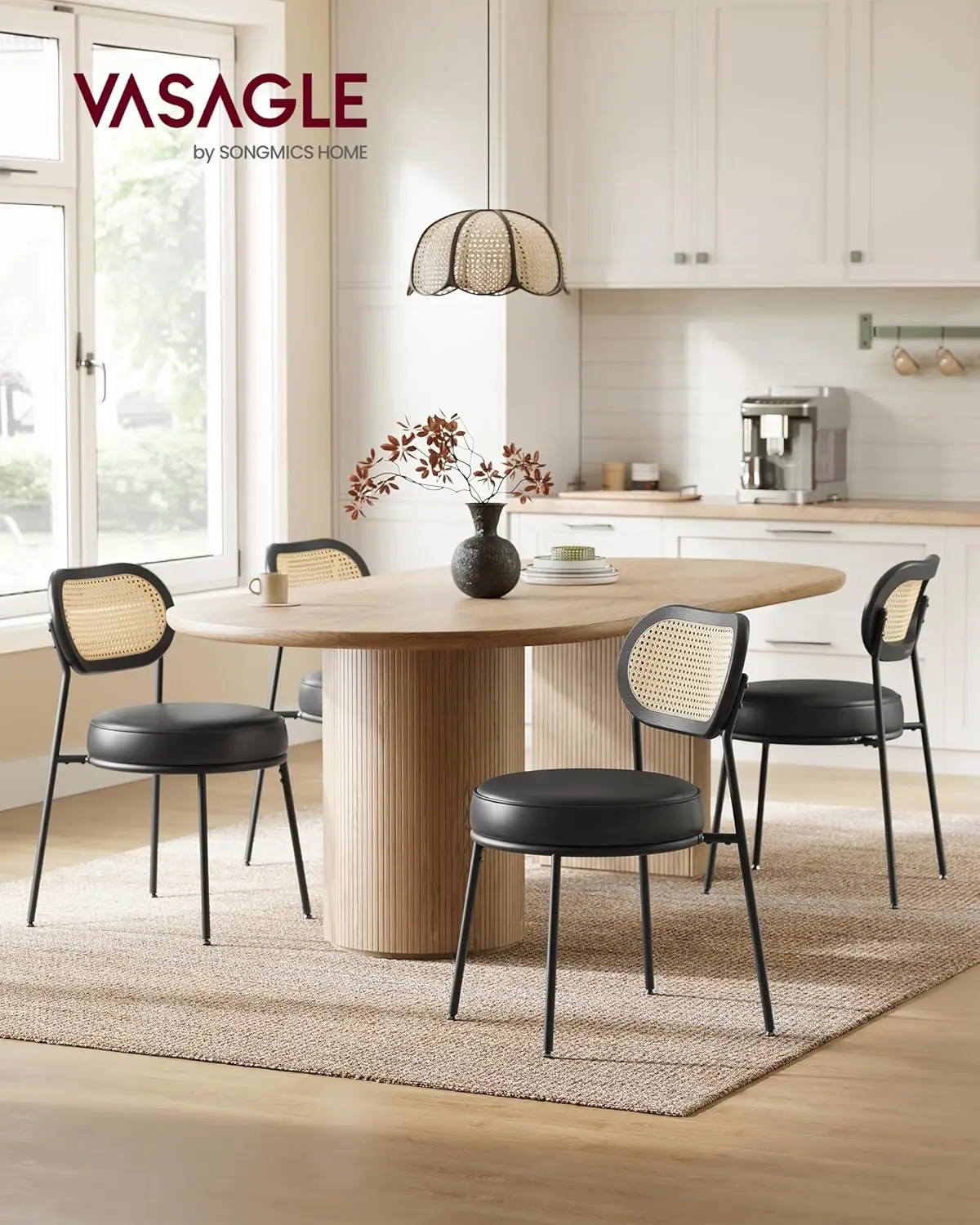 Обеденные стулья VASAGLE набор из 4 стульев для столовой со спинкой ротанга в стиле