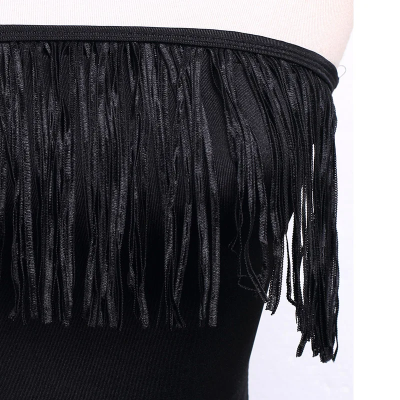 Сексуальный черный женский купальник однотонный сплошной с бахромой пуш-ап