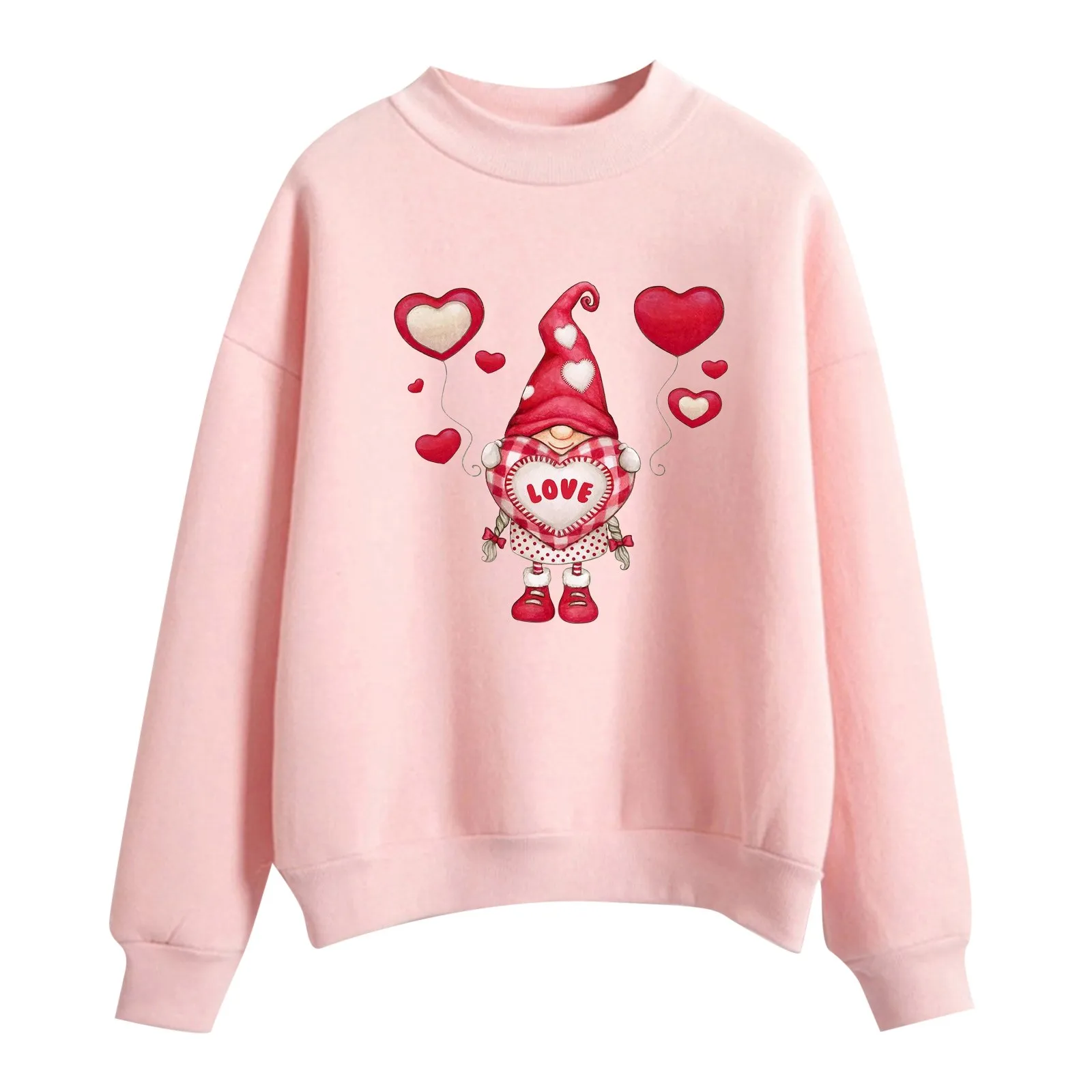 

Women's Long Sleeve Running Shirt Womens Loose Valentines Day Solid Color Printed Sweater Round Neck Drop Shoulder Sweatshirt