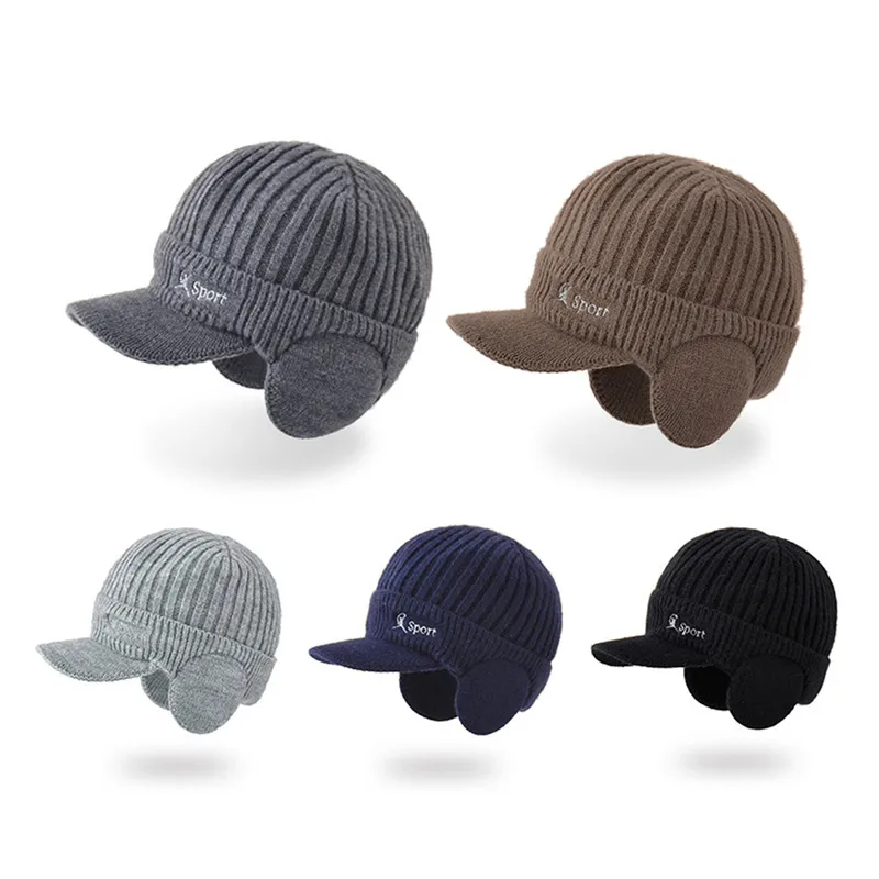 

Men Ear Protection Warmth Peaked Winter Knitted Earflap Hat Outdoor Cycling Casual Fashion Sunhat Bomber Hats