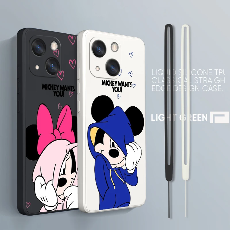 

Cute Disney Mickey Phone Case For iPhone 14 13 12 mini 11 Pro Max 8 7 Plus XR XS X Liquid Rope Funda Cover