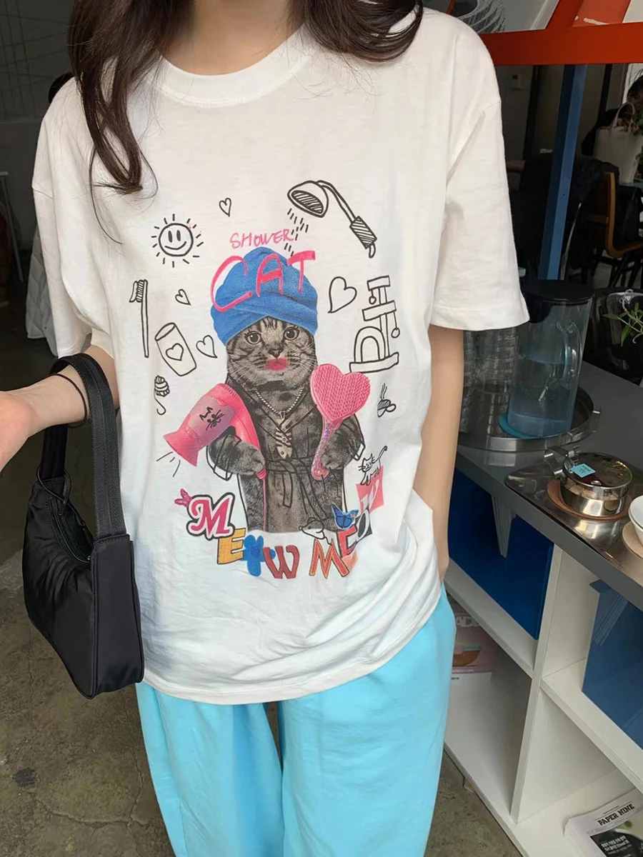 

Graphic Letter Print Tshirt Summer Women Clothing O-Neck Short Sleeve Cotton Tshirts Simple Casual Classic Femme T-shirt Tops