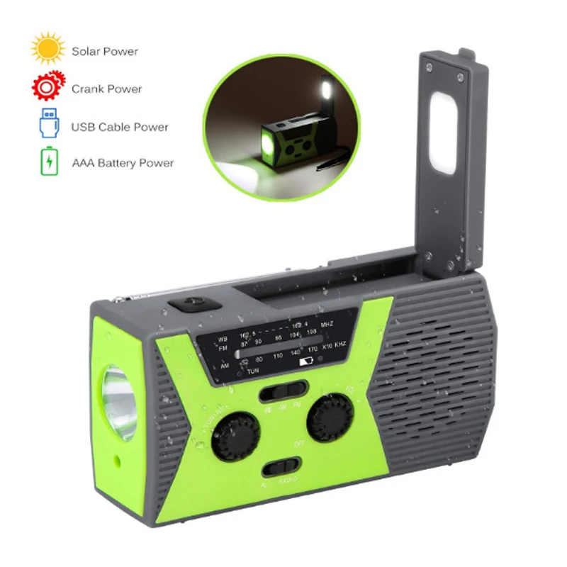 

AWIND Portable Solar Crank AM FM NOAA Emergency 3-in-1 Reading Lamp Flashlight Solar portable Radio 2000mAh Power Bank for Cell
