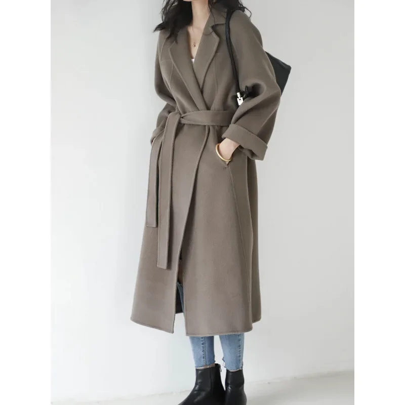 Высококачественное двустороннее шерстяное пальто женское свободное средней