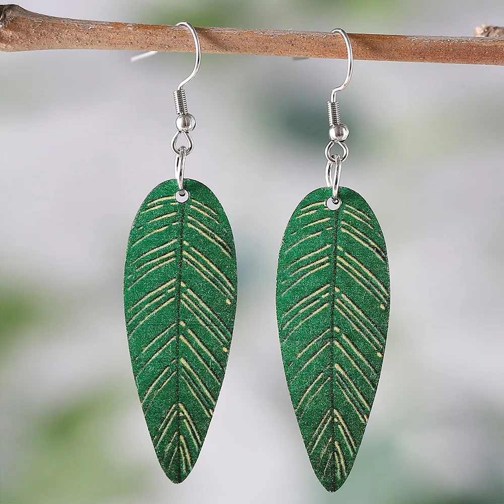 

New Hawaiian Tropical Leaf Earrings Girls Summer Gift Holiday Ear Rings Double sided Wood Bohemian Earrings