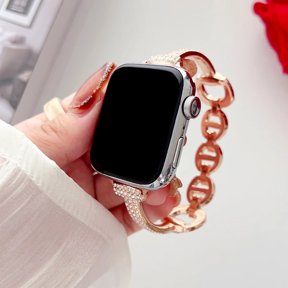 Enlarge Diamond Wristband for Apple Watch Band 8 7 6 5 4 Se 44mm 40mm 41mm 45mm Beautiful Women Bracelet for Iwatch Ultra 49mm 42 Strap