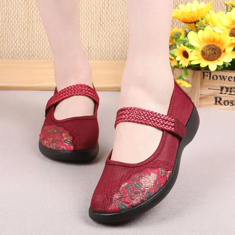 2023 New Women Flat Shoes Spring Summer Mesh Breathable Loafers Female Mary Jane Shoes Grandma Non Slip Casual Shoe Mom Footwear