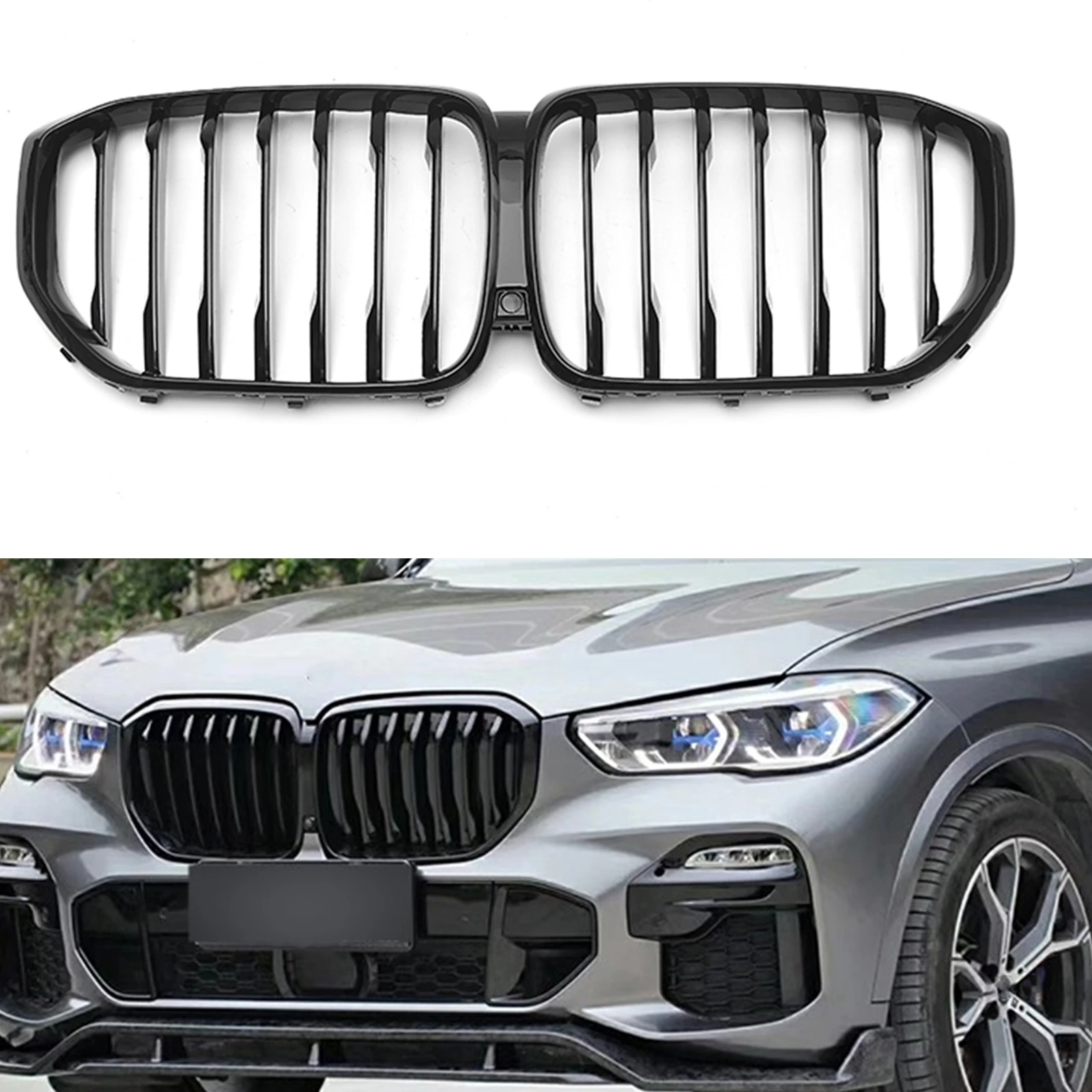 

Для BMW X5 G05 2019-2022 30d 40i 50i M50d X5M F95 Передняя решетка почек Racing Grill с одной планкой, верхний бампер, сетка капота