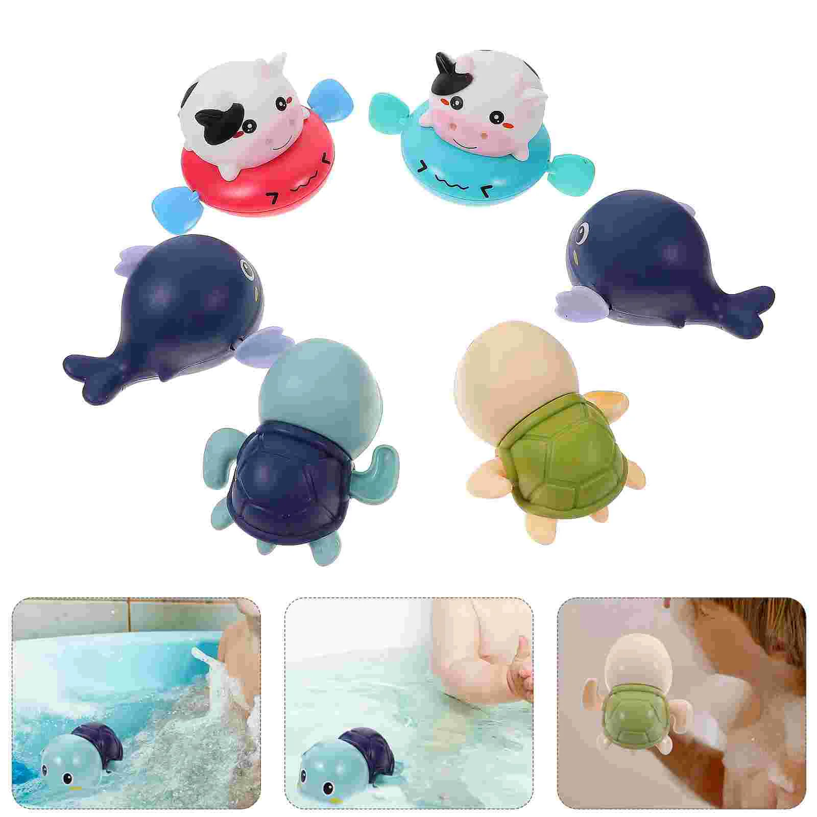 

6 Pcs Bath Water Toys Creative Wind-up Clockwork Plastic Summer Kids Tub Funny Household Bathtub Cartoon Portable Swimming Baby