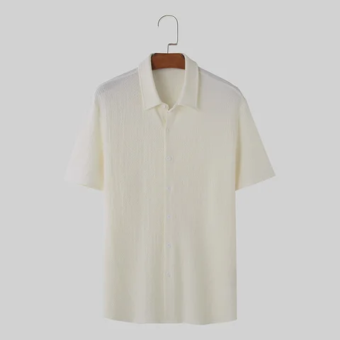 Модные мужские однотонные рубашки INCERUN в Корейском стиле, Повседневная Уличная одежда, простая универсальная блузка с коротким рукавом, 2024