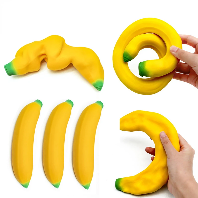 

1pc Stretchy Banana Sensory Toy Squeeze Squishy Stress Relief Fidget Toys for Kids Antistress Elastic Gluesand Filled Rubber Toy