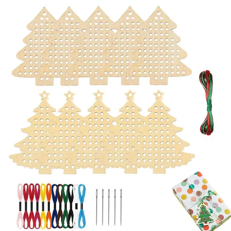 

Wooden Cross Stitch Ornaments Christmas Wooden Cross Stitch Kits With Holes Tree Decorations Christmas Craft Pendant For Kids