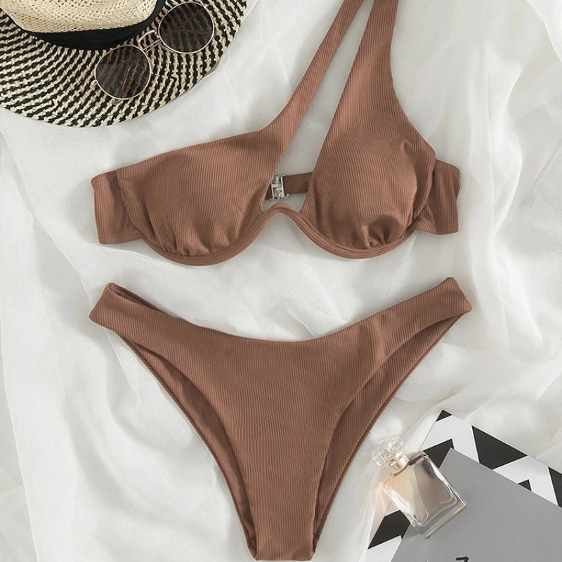 

Sexy Bikinis Swimsuits Cut Out Women Swimwear 2023 One Shoulder Biquini High Cut Bathing Suits Push Up Beach Bikini Set