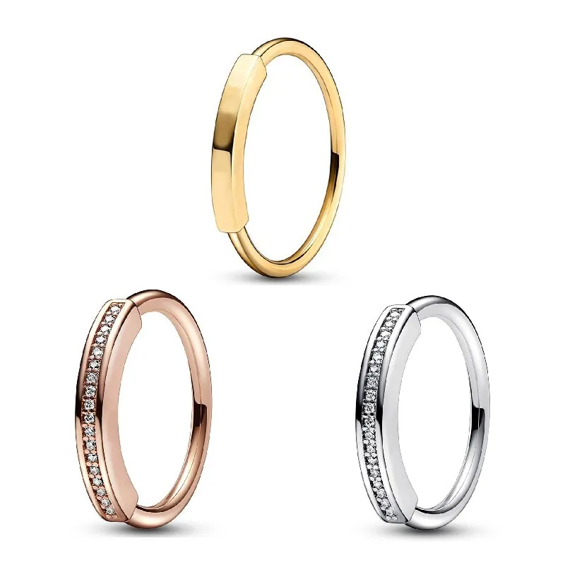 

Original Pave Rose Gold Signature I-d With Crystal Ring For Women 925 Sterling Silver Wedding Gift Fashion Jewelry