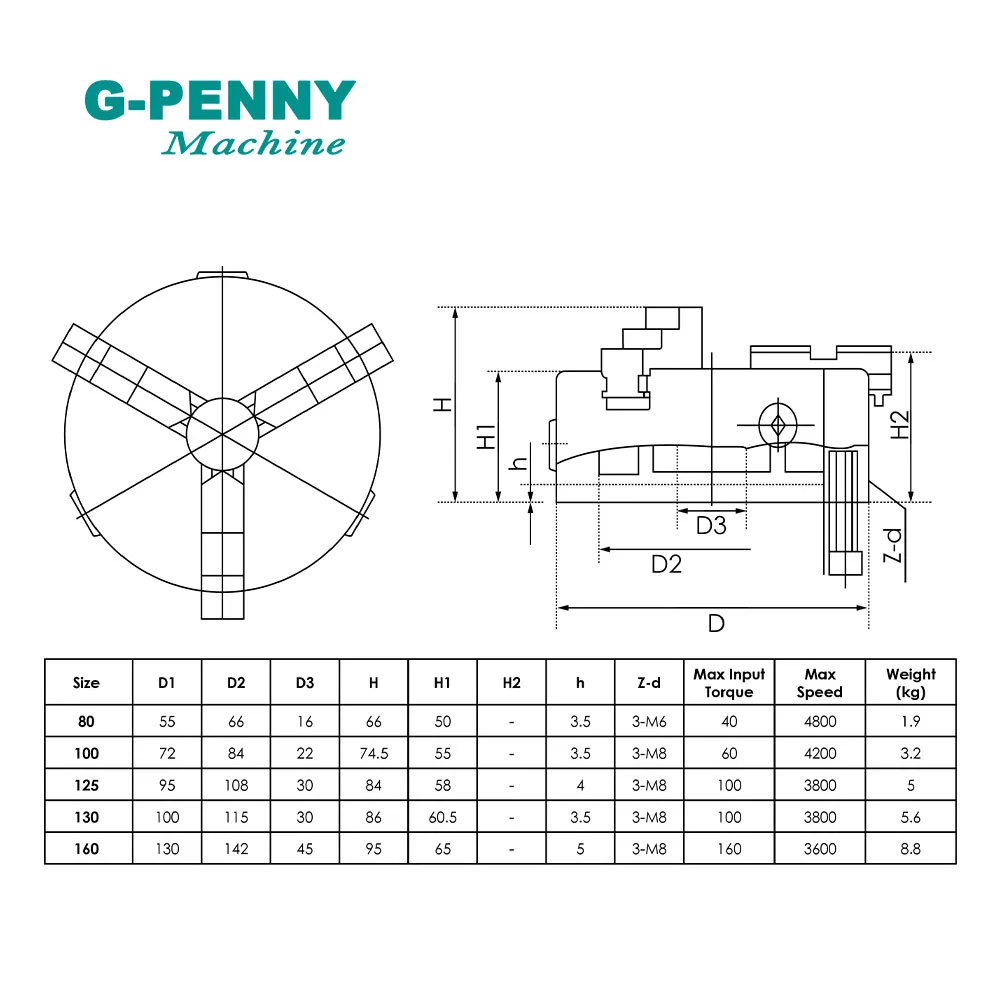 G-PENNY 3-кулачковый патрон 100 мм 4-я/осный самоцентрирующийся ручной K11