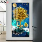 Абстрактный Золотой олень Современные настенные картины синий холст картина, печатный плакат стены искусства для гостиной скандинавской спальни