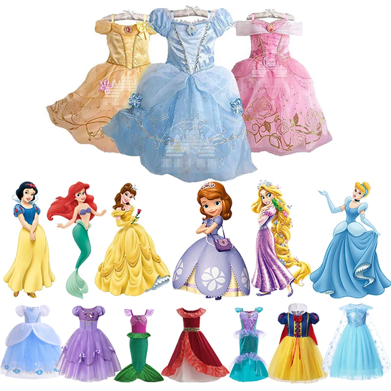 Children Comic Con Elsa Cosplay Princess Sophia Gown Long Hair Dress up Girls Halloween Mermaid Costume Kid Moana Belle Clothing