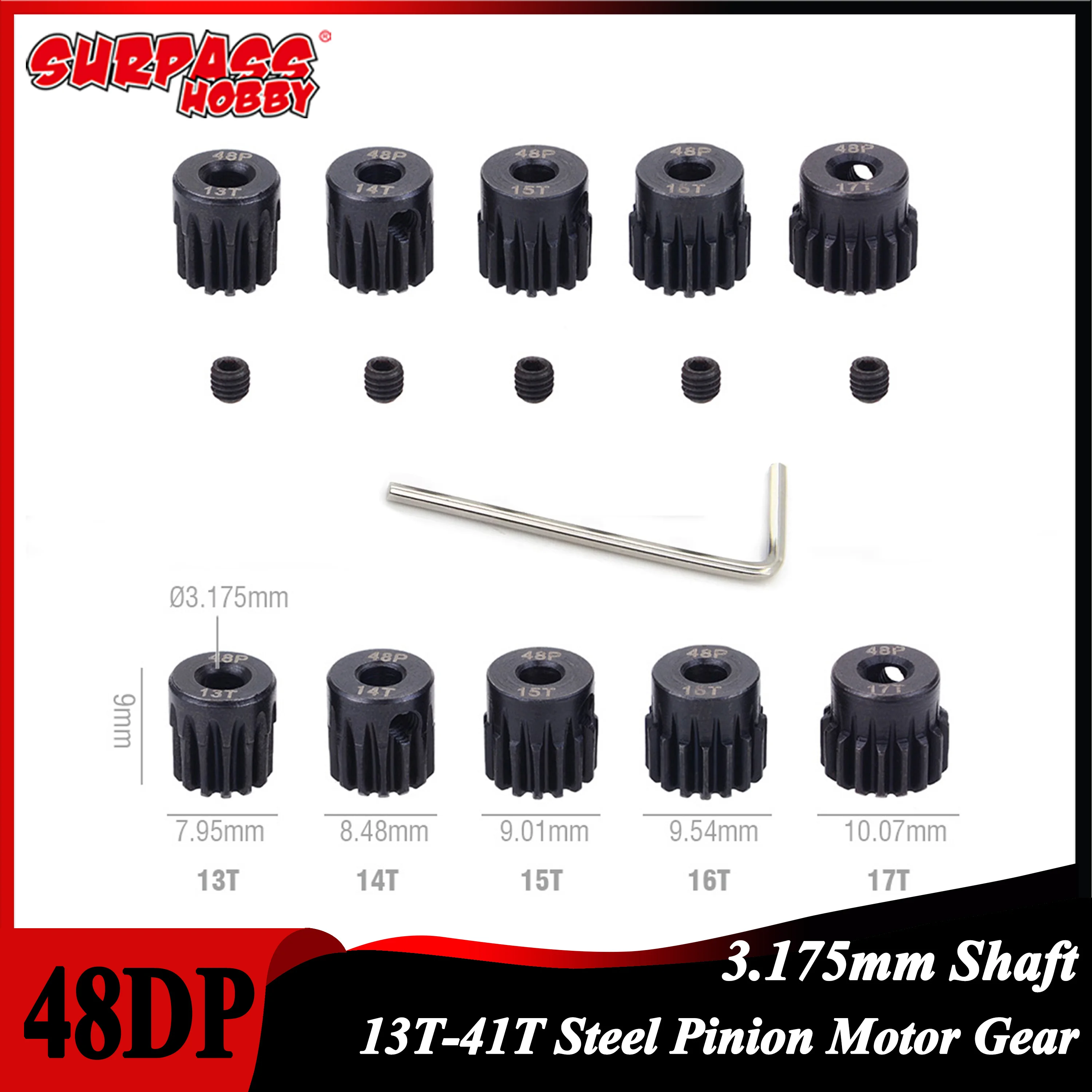 48DP 3 175 мм 13T 21T 31T 38T 41T 13T-41T Черная стальная шестерня Металлическая двигателя для 1/18