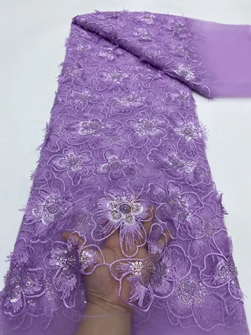 2024 новейшая королевская африканская 3D кружевная ткань из бисера, французская сетчатая кружевная ткань, Цветочная вышивка бусинами для свадебного шитья