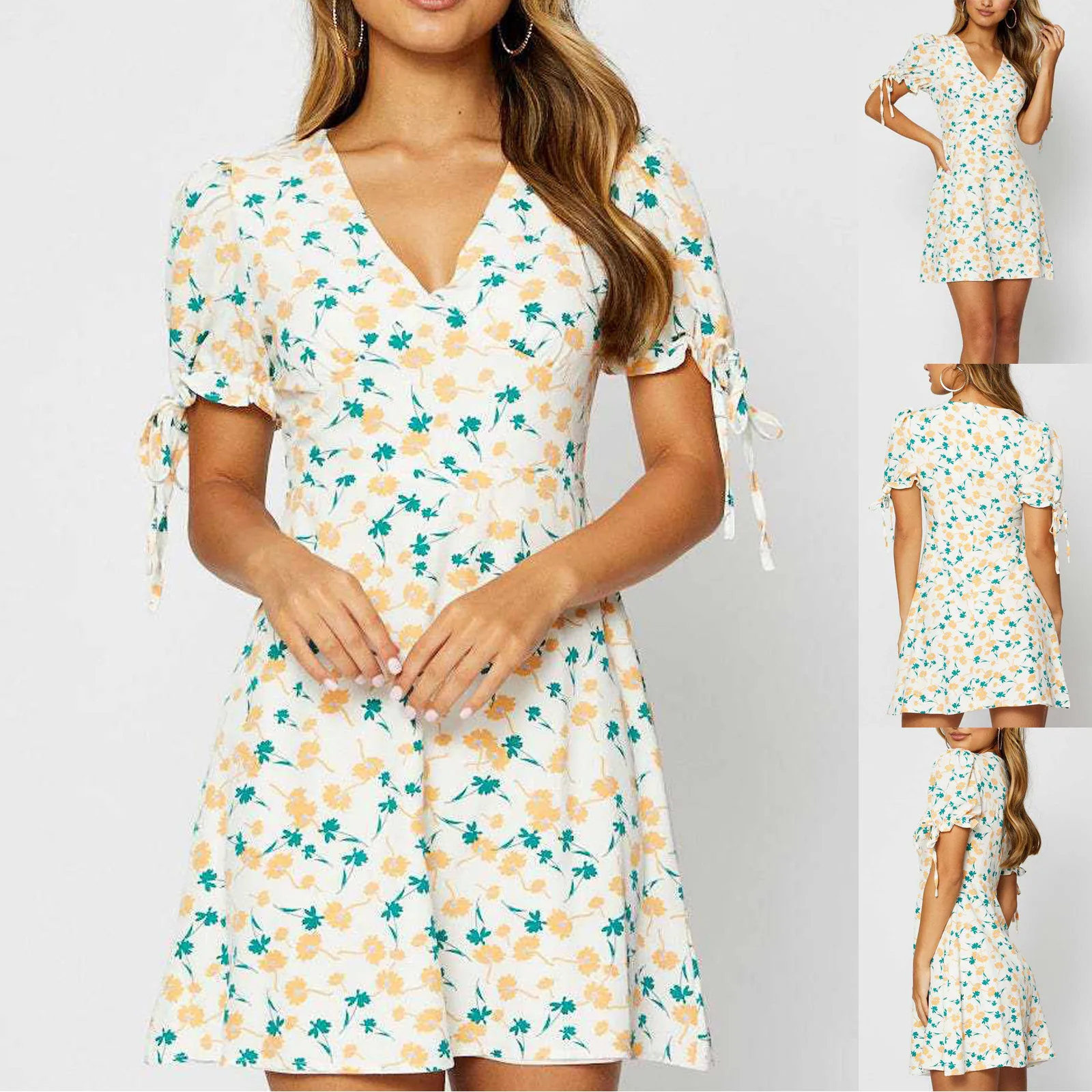 

Модное женское Повседневное платье с коротким рукавом и завышенной талией, пикантный пуловер с принтом, облегающее платье, шифоновое женск...