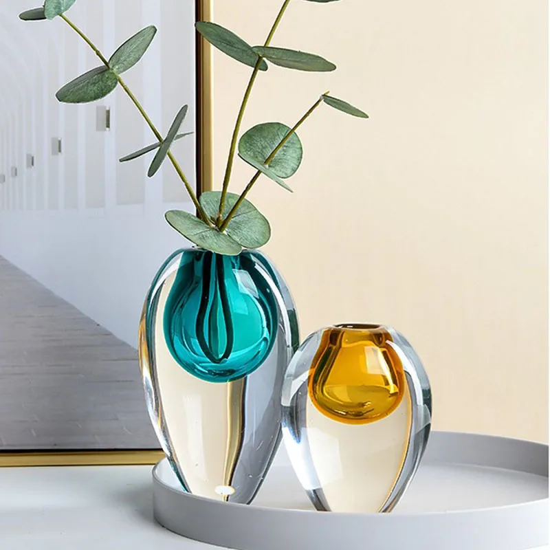 Стеклянная ваза цветная прозрачная толстая подошва гидропонная цветочная