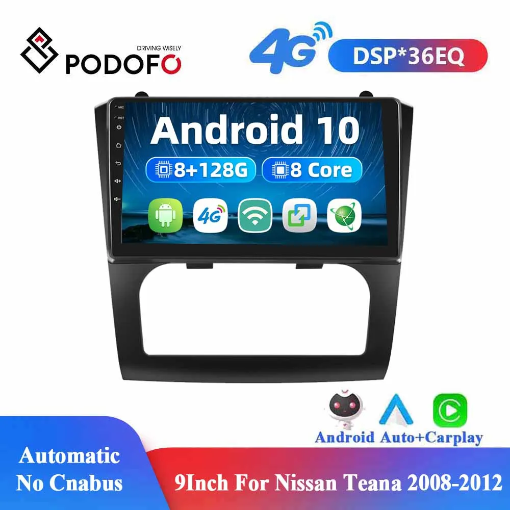Автомобильный мультимедийный плеер Podofo Android 10 9 дюймов 4G + Wi-Fi для Nissan Teana 2008 2009 2010