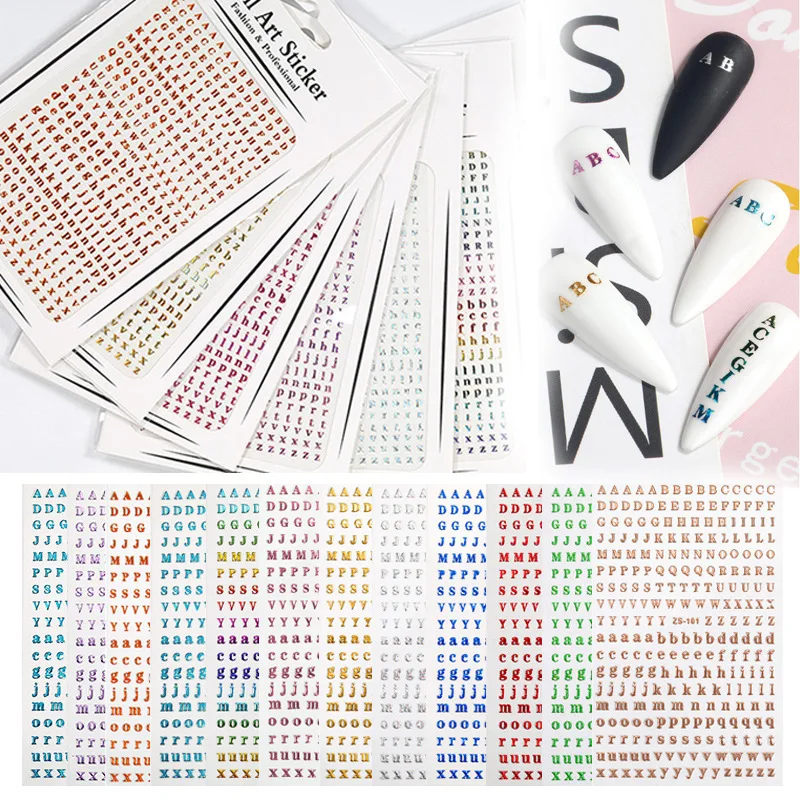 

Nail Stickers English Uppercase and Lowercase Letters Colorful Sticker Decals 3D Adhesive Nail Art Decoration DIY Accessories