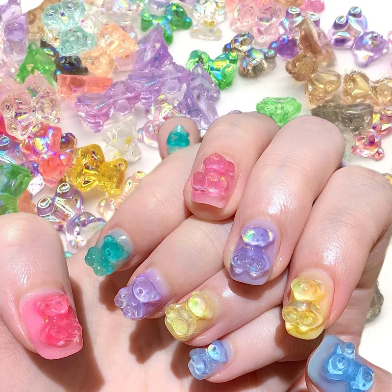 

Crystal Bear Designs Nail Rhinestones 3D Charm Resin Bears Nails Jewelry Manicure Charms Gem Nail Art Decoration Nail Patch 1pc