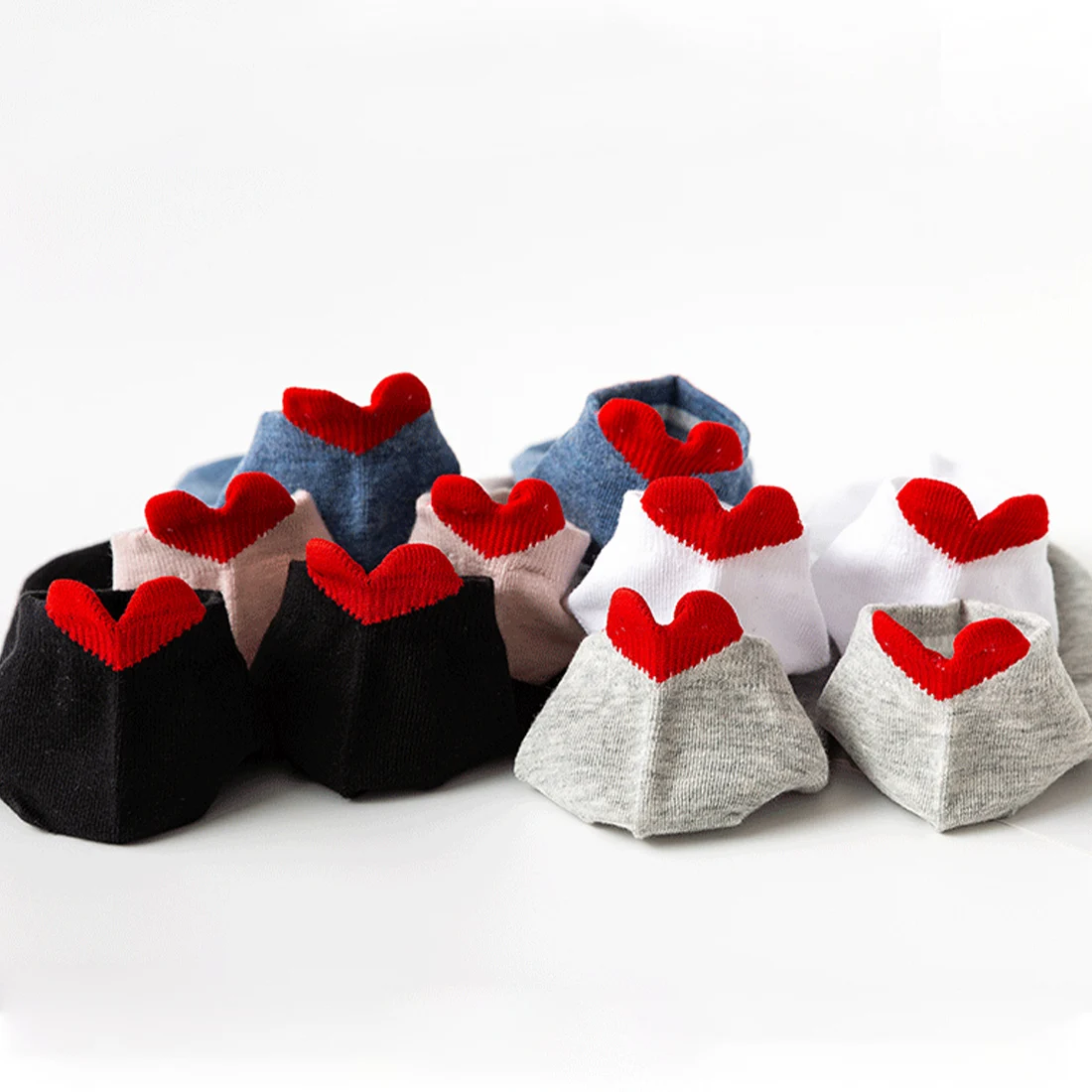 

INS New Cute 3D Red Love Heart Ankle Socks Women's Funny Happy Summer Fresh Literary Solid Color College Style Short Sokken