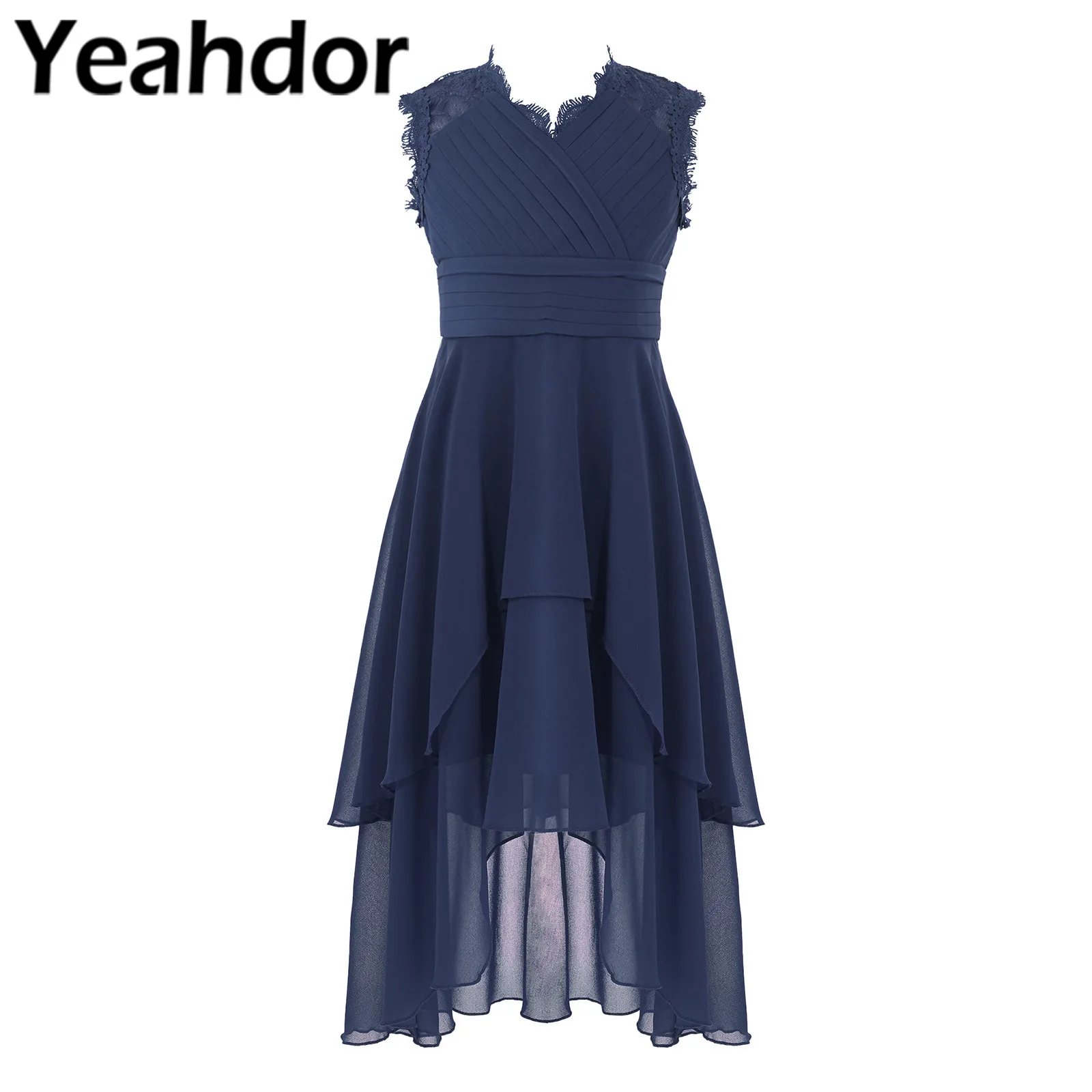 

Kids Dresses for Girls Lace Pleated Chiffon Children Costume Birthday Party Flower Girl Wedding Dress Petites Filles Robes 4-14Y