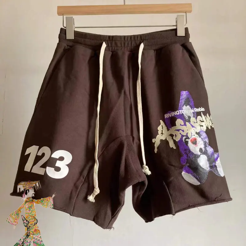 

RRR123 Stereo Stitching Vintage Wash Drawstring Print Loose Rabbit Graffiti Print Shorts