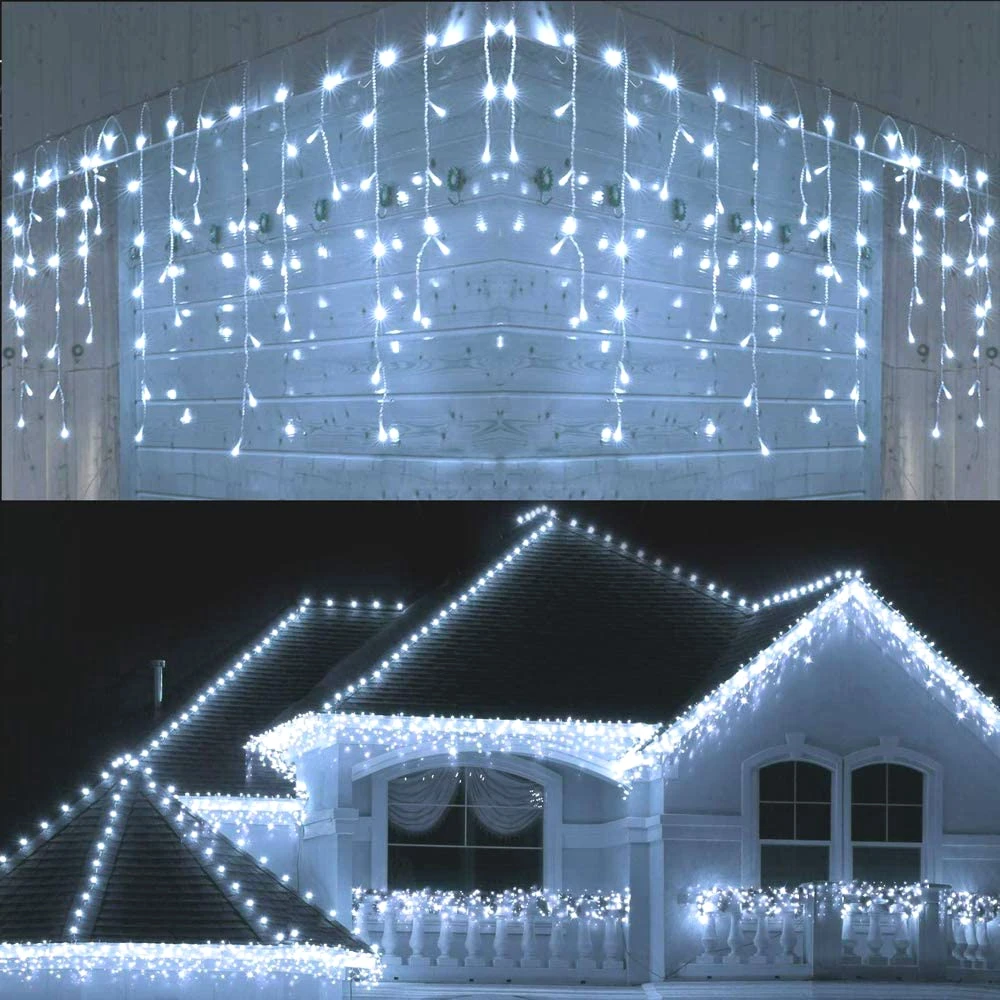 

5M Waterproof Led Curtain Icicle String Lights Outdoor Christmas Light Droop 0.4-0.6m Garden Mall Eaves Decorative Firefly Light
