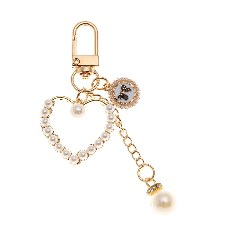 

Heart Pearl Metal Keychain Jewelry Pendant Ornament Charm Alloy Key Chain for Women Girl Gift Accessories