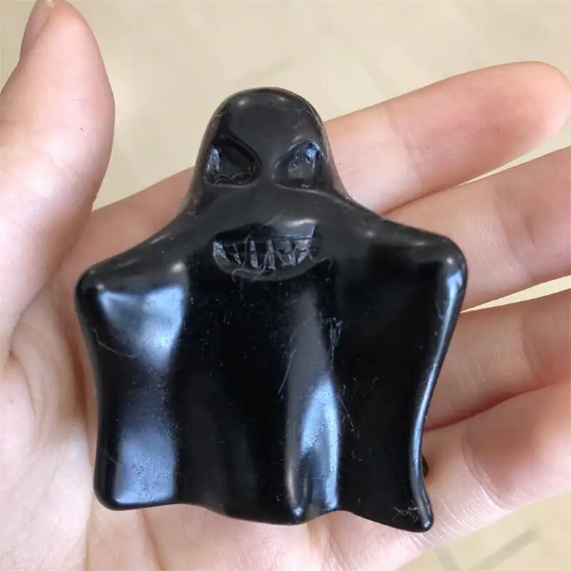 

Natural Obsidian Ghost Statue Hand Carving Reiki Sculpture Quartz Stone For Halloween Gift Or Home Decoraton 1pcs