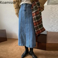 koamissa vintage woman washend split long skirt high waist casual loose denim skirts spring autumn 2022 all match faldas new