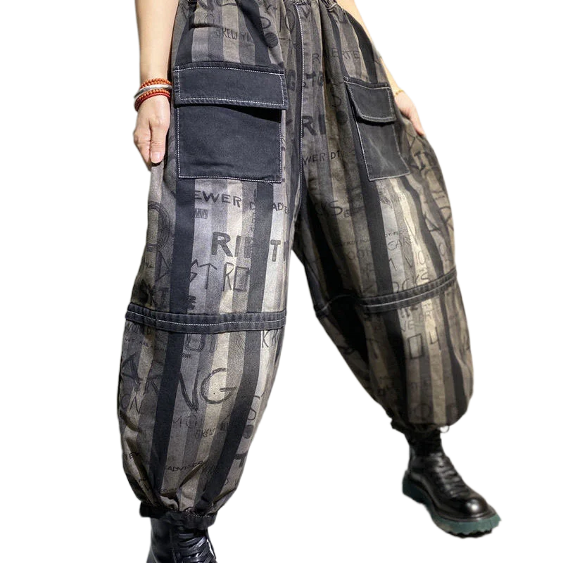 Женские брюки Steetwear в стиле ретро весенние свободные джинсы полоску с буквами и
