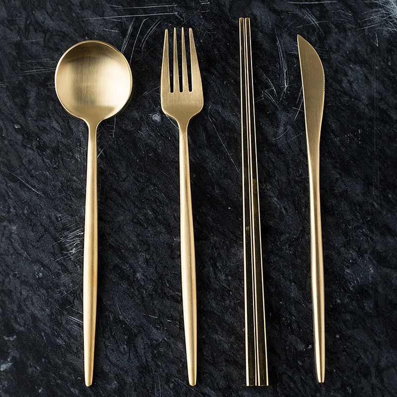 304 Stainless Steel Portuguese Knife and Fork Household Restaurant Titanium-plated Golden Golden Steak Knife and Fork