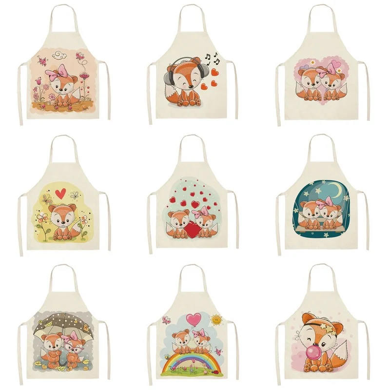 

Cartoon Couple Fox Print Apron Aprons for Kitchen High Density Linen Sleeveless Apron Women Apron Chef Apron Apron for Men Waist