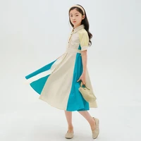 100 cotton teenage girls shirt dress new summer 2022 children cothing midi long casual dresses patchwork with sashes button