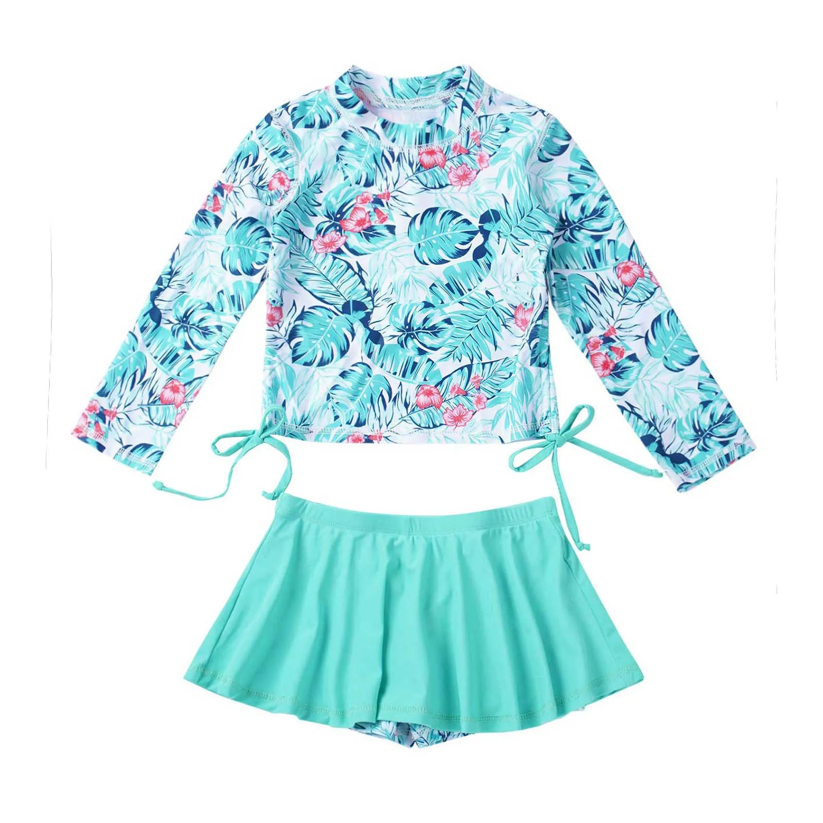 Купальник для девочек летний купальник с длинным рукавом защита от солнца От 4 до