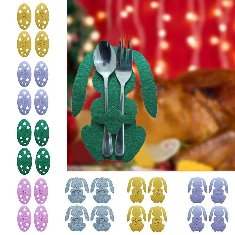 

4pcs/set Easter Cutlery Bag Easter Bunny Knife Fork Tableware Bags Desktop Covers Bag Non-woven Cutlery Dinner Easter Suppl O8e2