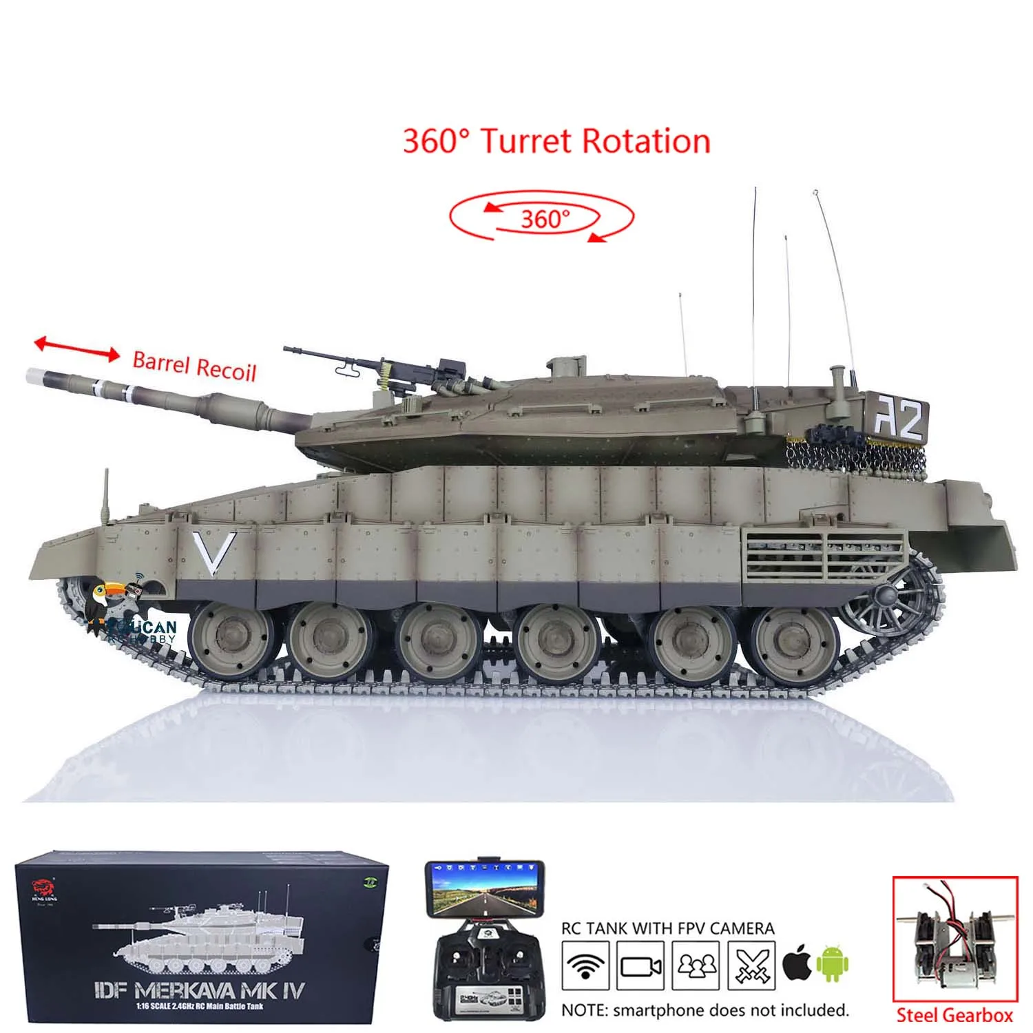 

1:16 RC Main Battle Tank Heng Long 3958 TK7.0 IDF Merkava MK IV FPV Upgrade Edition Toucan Toys for Boys