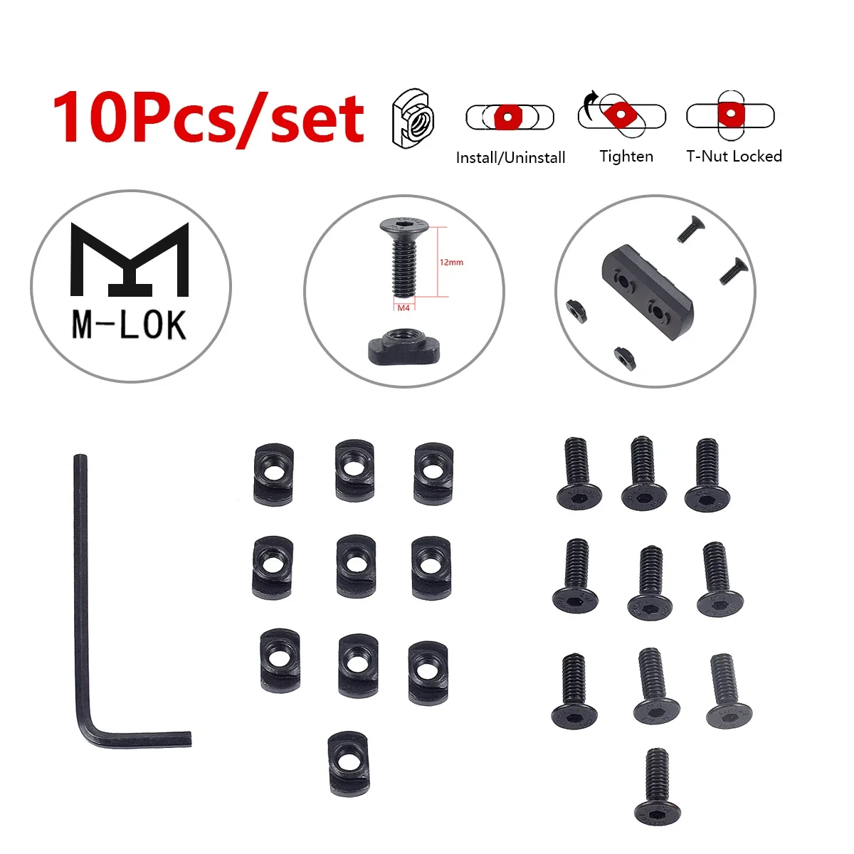 Тактическая резьба M4 12 мм 10 шт. рельсовый винт и гайка замена Т-гайки для MLOK