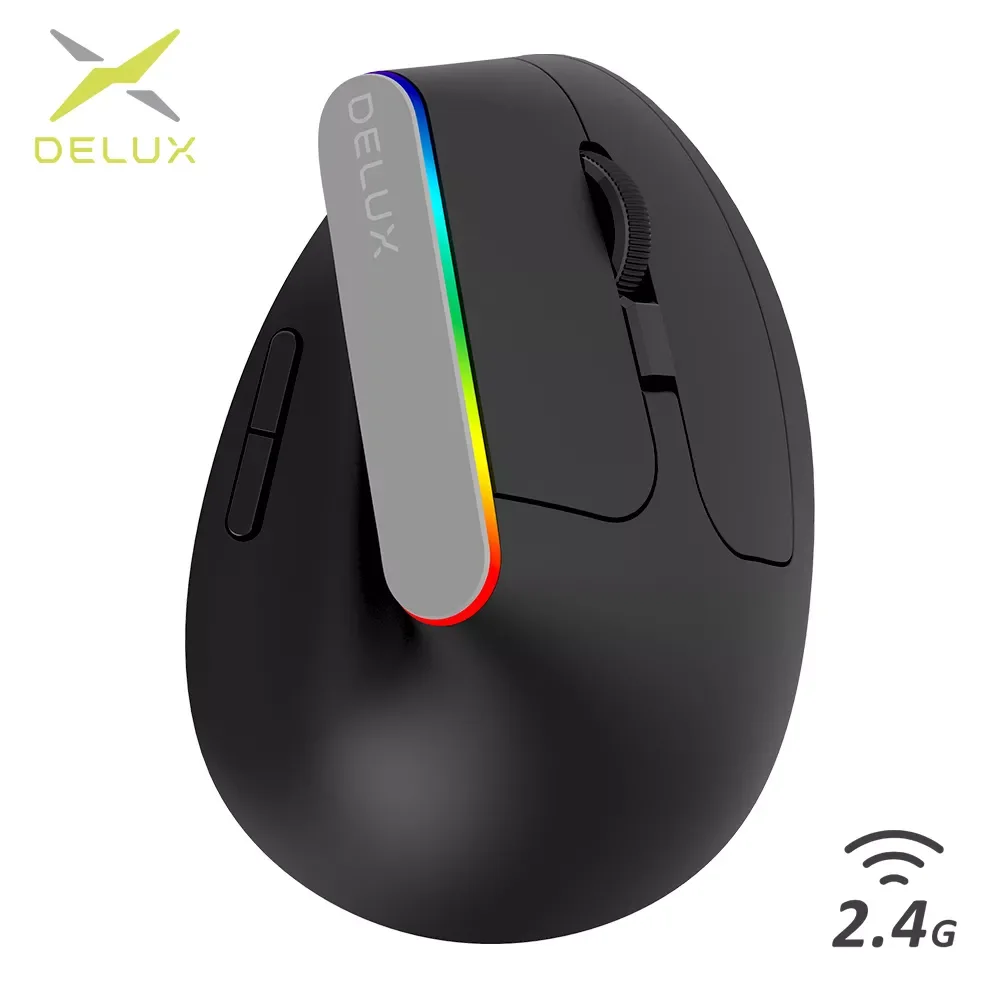 

Delux M618C Wireless Silent Ergonomic Vertical 6 Buttons Gaming Mouse USB Receiver RGB 1600 DPI Optical Mice With For PC Laptop