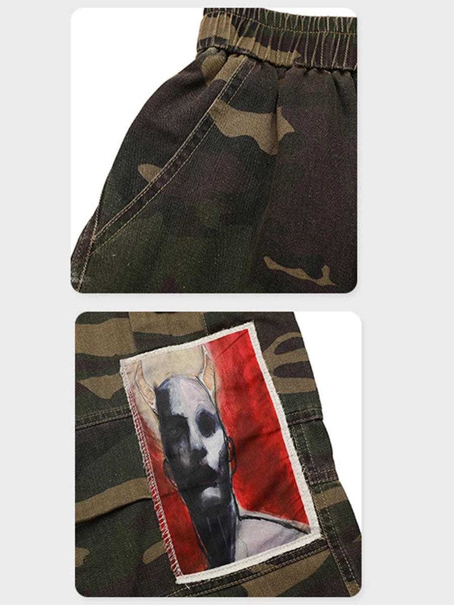 Four Seasons Men's Workwear Camo Pants American Vintage Patch Camouflage Workwear Casual Pants Men's Trousers Streetwear Men's