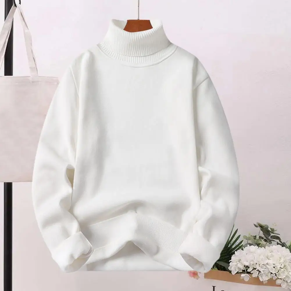 

Men Sweater Autumn Winter Turtleneck Long Sleeves Fleece Lining Solid Color Thickened Warm Sweater Jumper Daily Clothing
